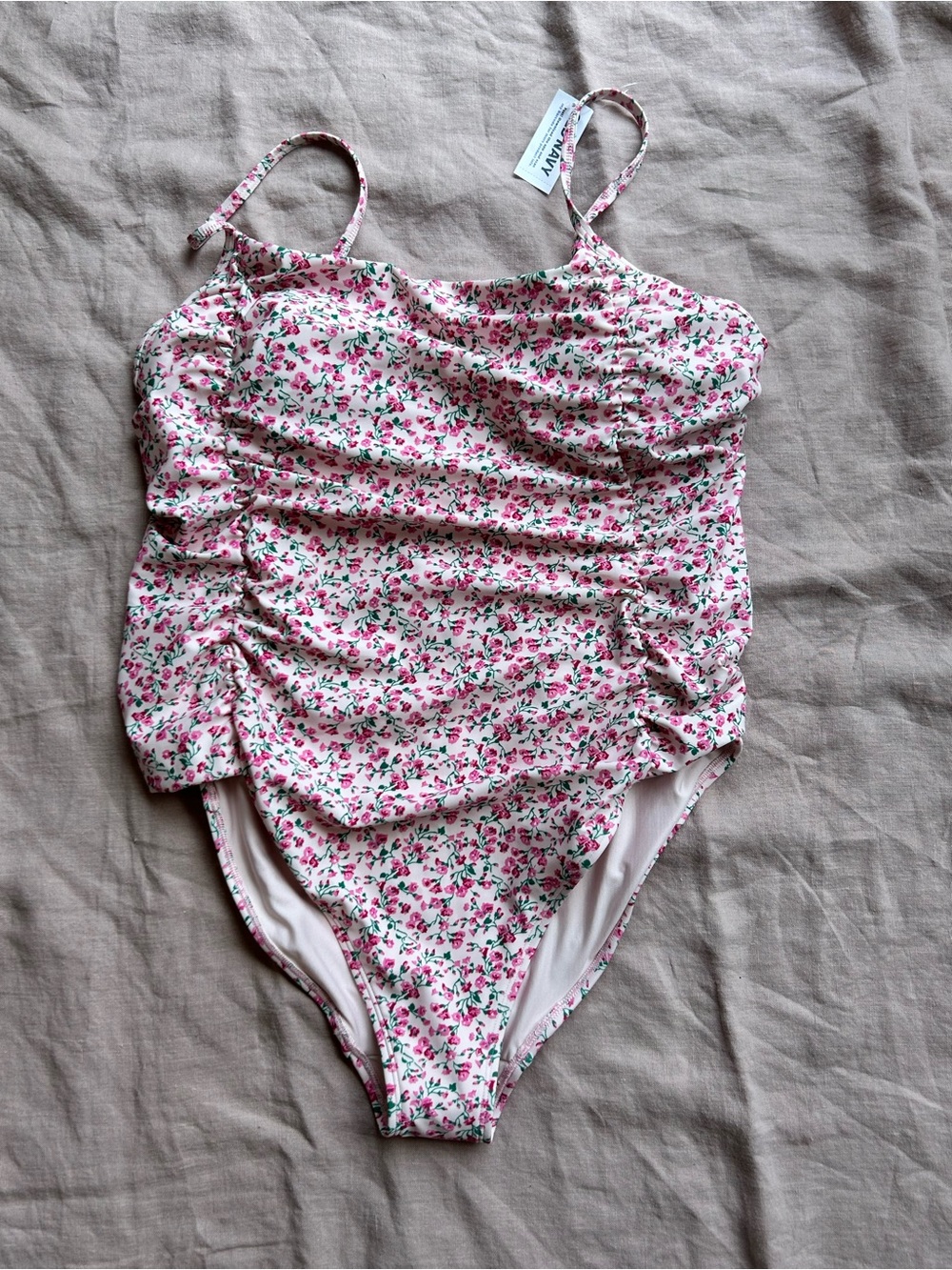 NWT! Old Navy Pink Floral Ruched One-Piece Swimsuit, Adjustable Straps, Size XL!